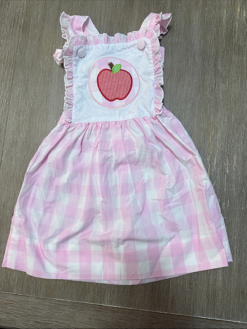 Pink Gingham Apple Applique Girls' Casual Dress - Kids